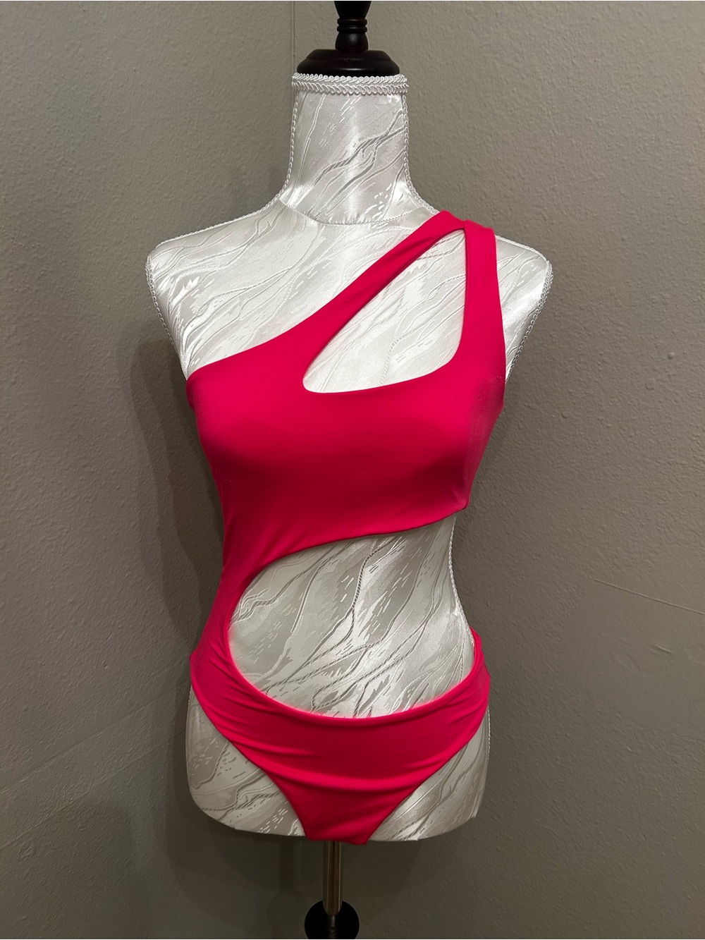 Fashion Nova Hot Pink Asymmetric Cutout One-Piece Swimsuit